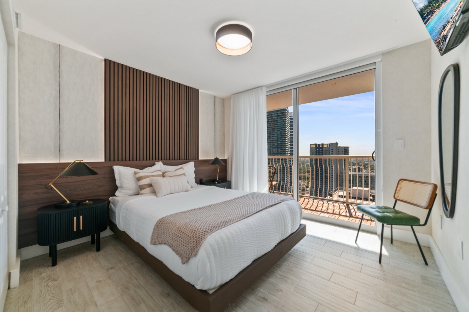 Stylish bedroom with balcony access
