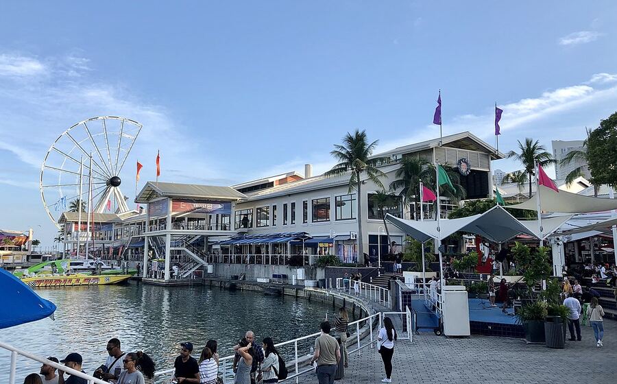 Bayside Marketplace along its waterfront marina